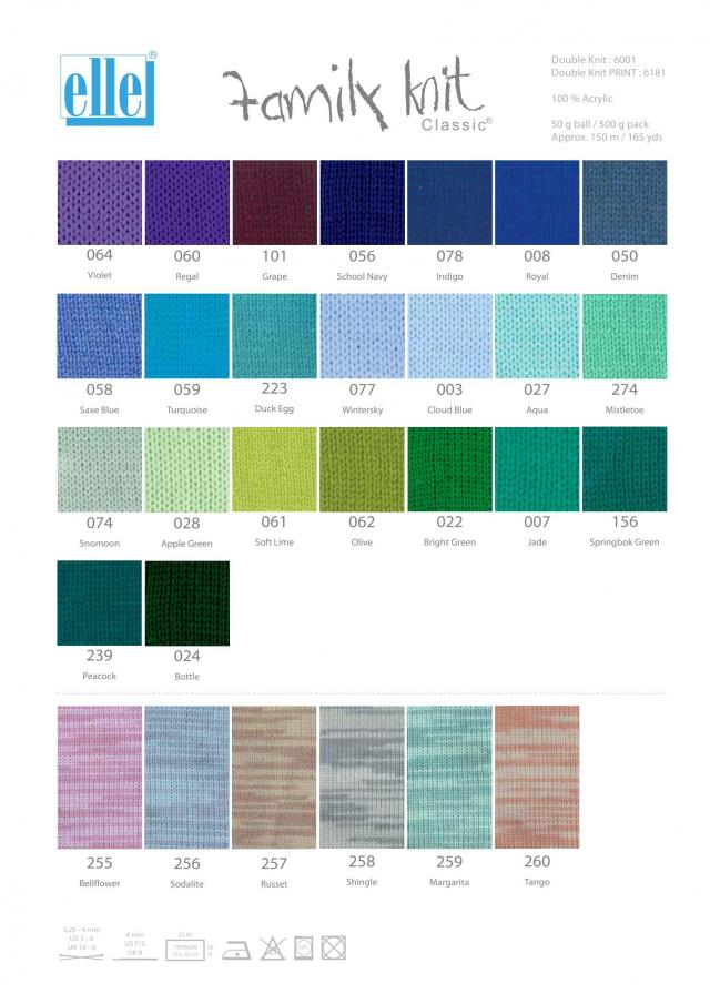 Elle Family Knit Colour Chart